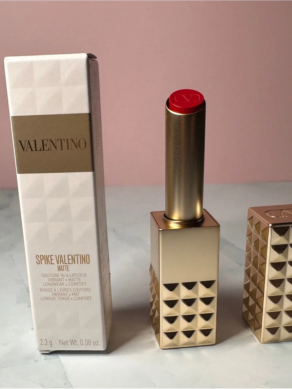 Valentino Spike Matte Lipstick — Classic Red with Gold Stud Case
